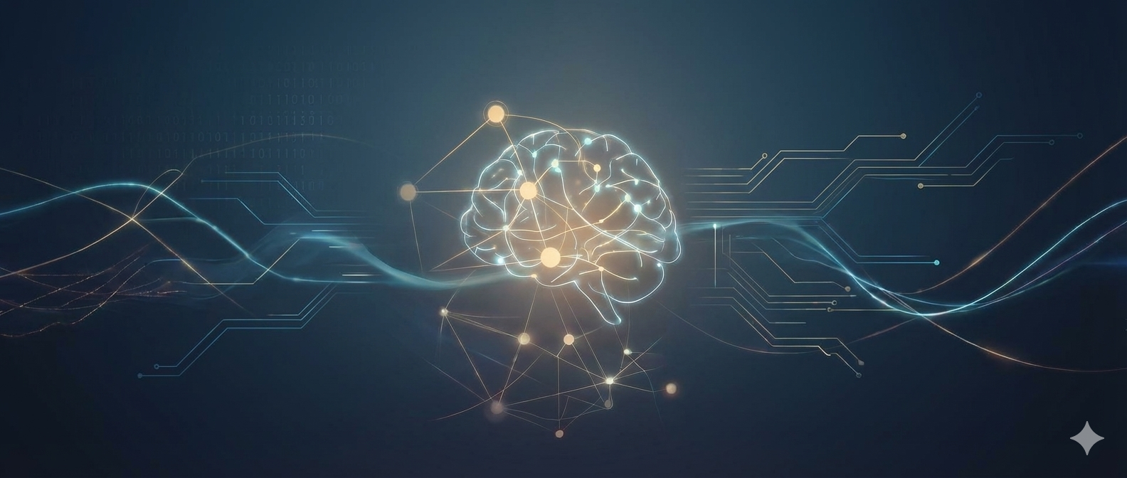 An abstract image showing network connections and data visualization.